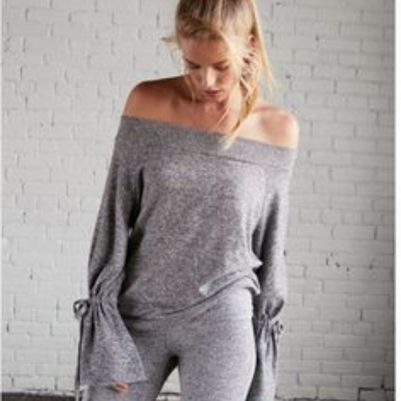 Express Tops - Heather Gray off the shoulder top